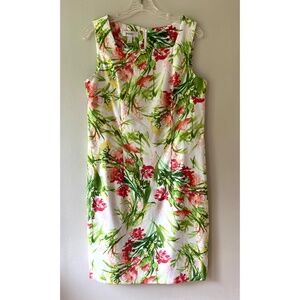 Dressbarn Sleeveless Floral Sheath Midi Tank Dress Back Zip Sz 12